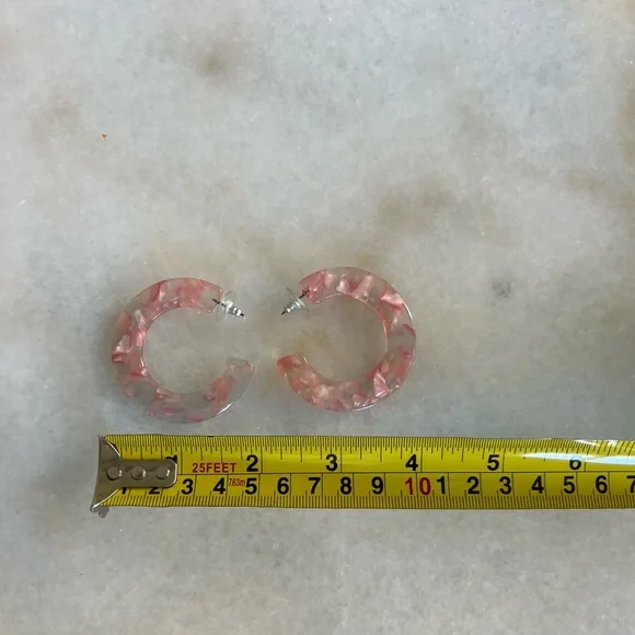Hoop Earrings Marbled Pink Acrylic Modern Contemporary Design - Picture 4 of 4